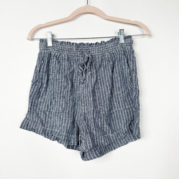 2/$24 Time and Tru Linen Blend Shorts with Smocked Waist Navy Stripe #A0326 TRB2 - Picture 7 of 13